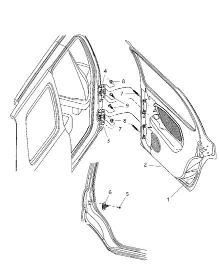 2009 Chrysler Aspen Rear Door - Shell & Hinges Diagram