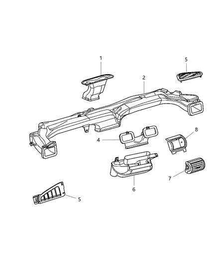 2004 Chrysler Sebring Sedan & Convertible Air Distribution Ducts, Outlets, Louver Diagram