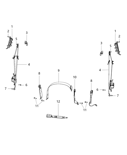 2014 Ram 3500 Seat Belts - Front, Crew Cab Diagram