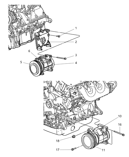 2001 Chrysler Voyager Compressor & Mounting Brackets Diagram