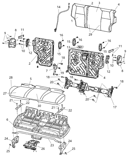 2008 Jeep Grand Cherokee Rear Seat Cushion Cover Diagram for 1JH381D1AA