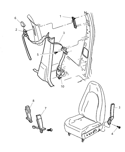 2001 Dodge Durango Belts, Front Seat Diagram