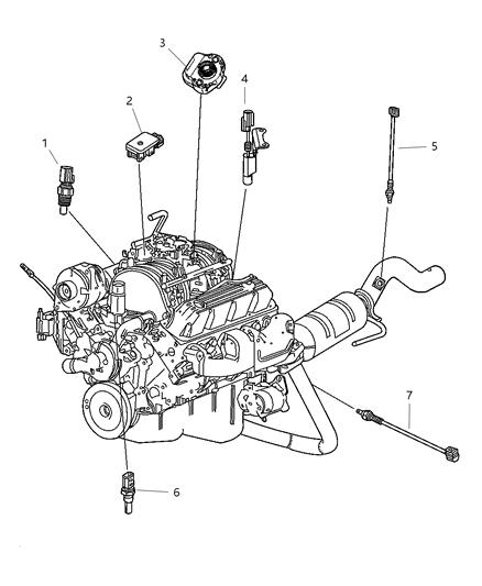 2001 Dodge Ram Van Sensors - Engine Diagram