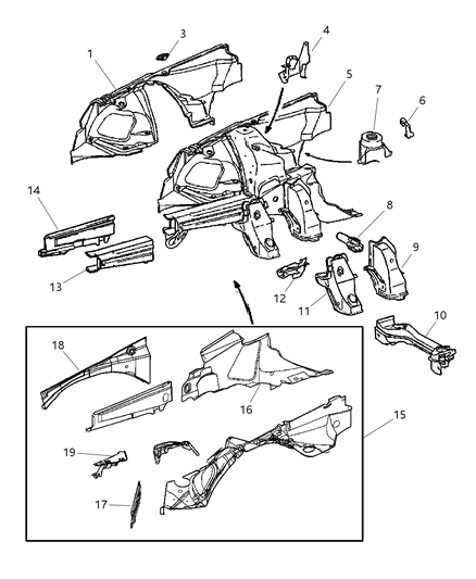 2008 Chrysler Crossfire Front Fender Shields Diagram 2