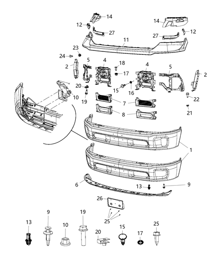 2019 Ram 1500 Bumper, Front Diagram