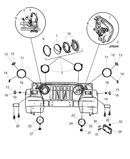 2005 Jeep Wrangler Lamps - Front Diagram