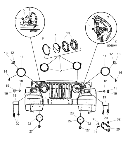 2005 Jeep Wrangler Passenger Side Headlight Assembly Diagram for 55055032AE