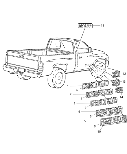 1998 Dodge Ram 2500 Regular Cab Nameplates Diagram