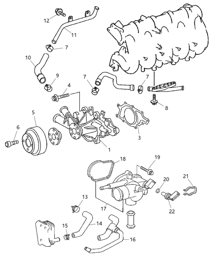 2005 Dodge Sprinter 2500 Water Pump & Related Parts Diagram