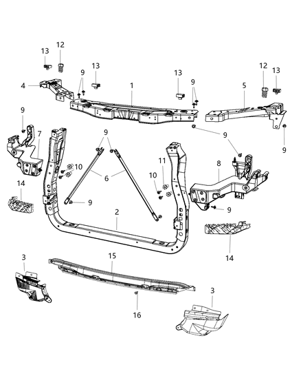 2014 Jeep Grand Cherokee Radiator Closure Panel Brace Diagram for 5156117AA