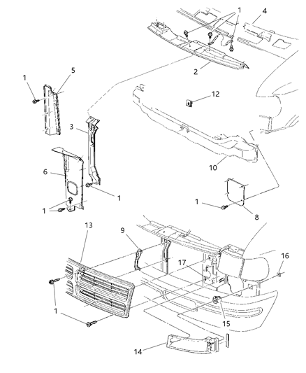 1998 Dodge Ram Van Grille & Related Parts Diagram