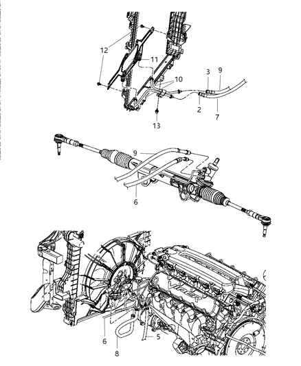 2005 Dodge Ram 1500 Power Steering Hoses, Pump & Related Diagram