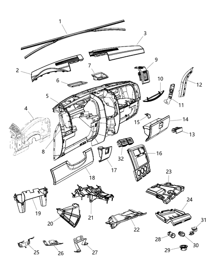 2011 Jeep Liberty Instrument Panel & Structure Diagram