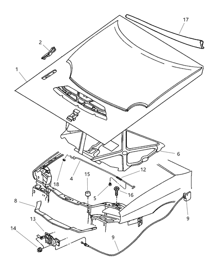 2002 Dodge Neon Hood & Hood Release Diagram