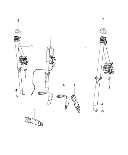 2018 Jeep Wrangler Rear Center Shoulder Seat Belt Diagram for 5KC781X9AF