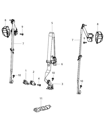 2020 Dodge Durango Seat Belts, Second Row Diagram 1