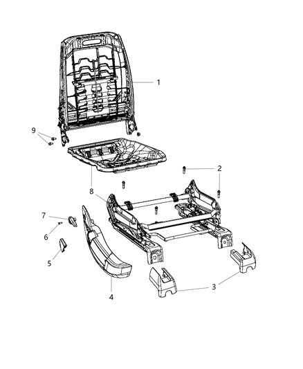 2012 Chrysler 300 Adjusters, Recliners & Shields - Passenger Seat - Manual Diagram