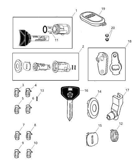 1998 Dodge Ram 1500 Lock Cylinders & Components Diagram