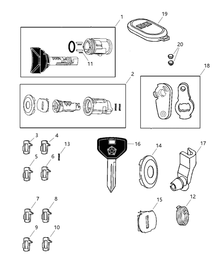 1998 Dodge Ram 2500 Lock Cylinders & Components Diagram