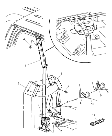 2005 Dodge Dakota Belts, Front Seat Diagram 1