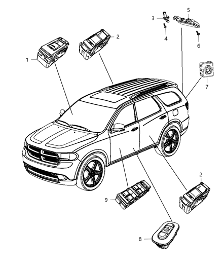 2020 Dodge Durango Switches, Doors, Mirrors And Liftgate Diagram