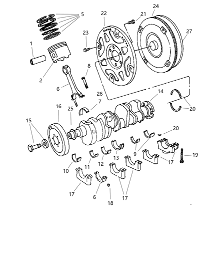 2002 Dodge Ram Van Crankshaft , Piston & Torque Converter Diagram 4