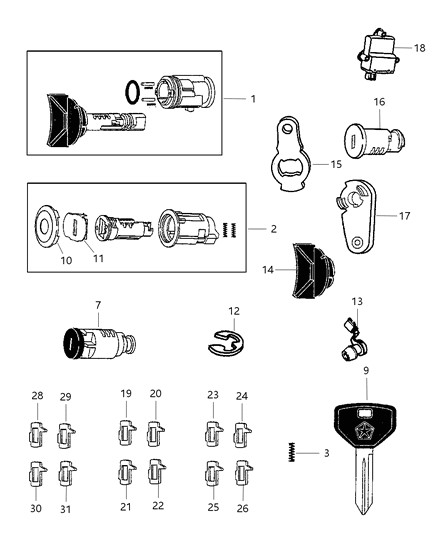2003 Jeep Wrangler Lock Cylinders & Keys Diagram