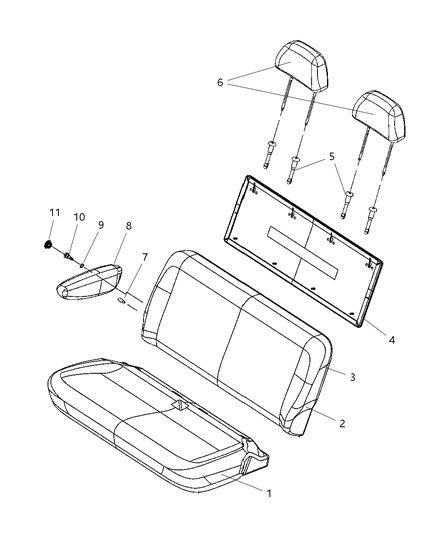 2005 Chrysler Town & Country First Rear Bench Seat Stow & Go Diagram 1