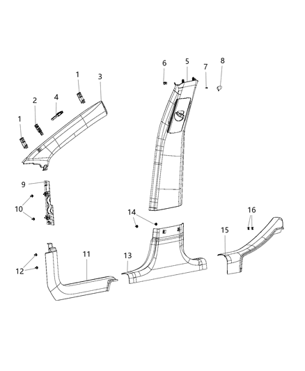 2014 Jeep Cherokee Panel-B Pillar Lower Trim Diagram for 1UD02LC5AA