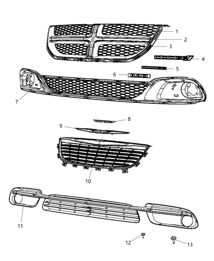 2012 Dodge Grand Caravan Grille-Radiator Diagram for 68154573AA