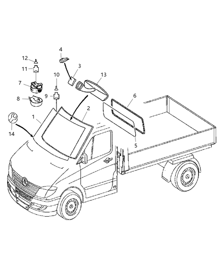 2007 Dodge Sprinter 3500 Windshield & Rear Glass Diagram