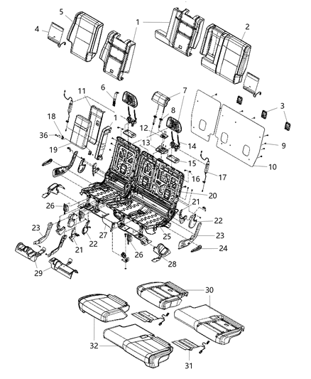 2021 Jeep Grand Cherokee Second Row Armrest Diagram for 5LF55DX9AB