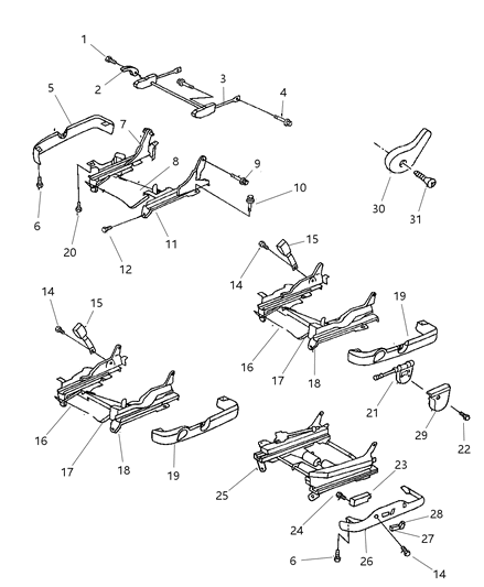 1998 Chrysler Cirrus Front Seat Adjuster, Recliner And Side Shield Diagram