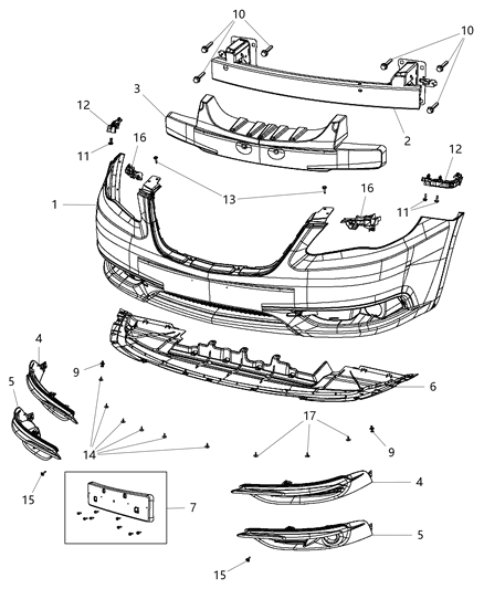 2011 Chrysler 200 Front Bumper Cover Diagram for 68082047AA