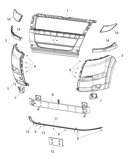 2019 Ram ProMaster 2500 Front Bumper, Fascia Diagram