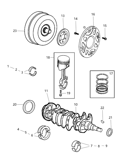 2006 Chrysler Sebring Crankshaft , Piston , Drive Plate & Torque Converter & Related Parts Diagram 1
