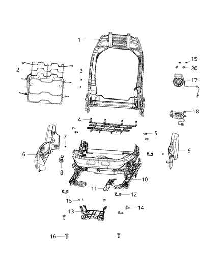 2020 Jeep Compass Adjusters, Recliners, Shields And Risers - Passenger Seat Diagram 3
