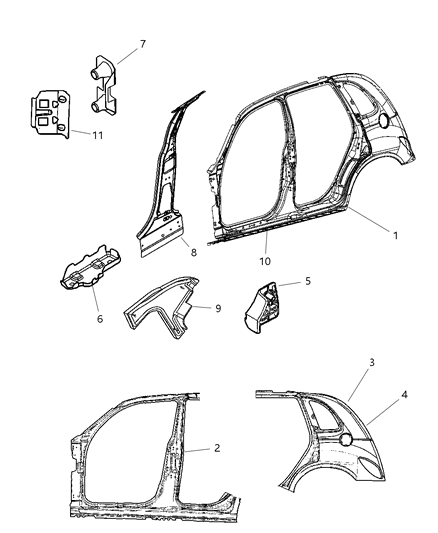 2002 Chrysler PT Cruiser Panel-Body Side Aperture Rear Diagram for 5066400AB