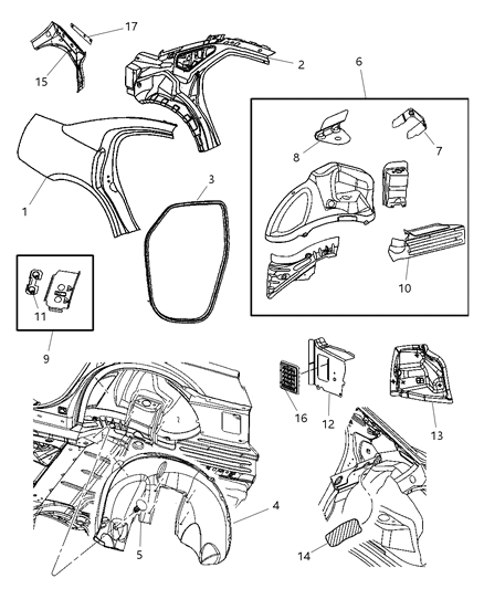 2006 Dodge Charger Panel-Body Side Aperture Rear Diagram for 5174357AB