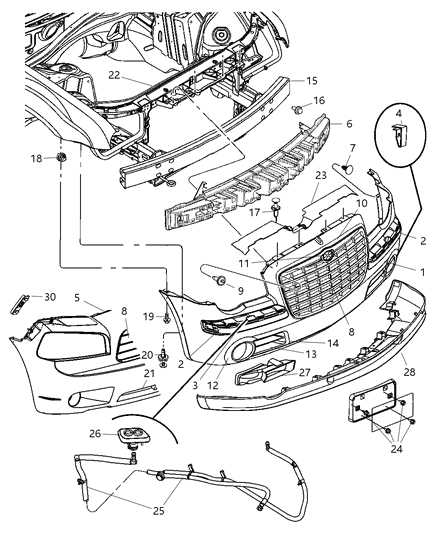 2006 Chrysler 300 Front Primered Bumper Cover Diagram for 4805773AC