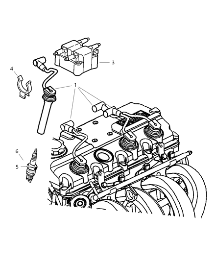 2003 Chrysler PT Cruiser Sparkplugs, Cables, Coils Diagram