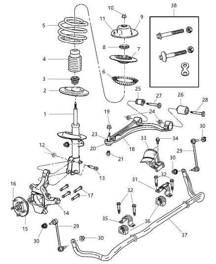 2007 Chrysler Pacifica Front Knuckle Left Diagram for 4743145AB