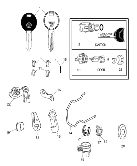 2006 Dodge Grand Caravan Lock Cylinders, Keys & Repair Components Diagram