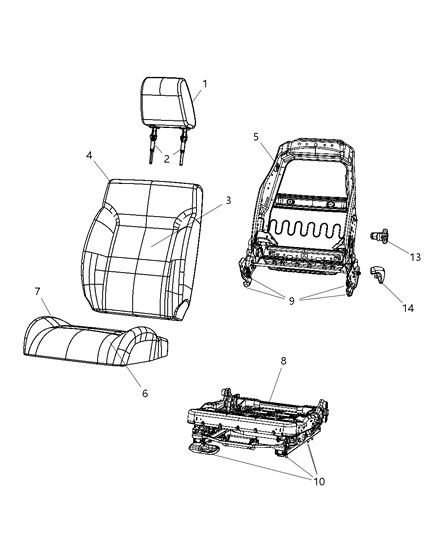 2010 Jeep Liberty Front Seat Back Cover Diagram for 1RL151KAAA