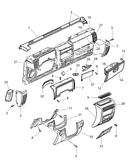 1998 Jeep Wrangler Outlet Air Conditioning & Heater Diagram for 5DP54TAZ
