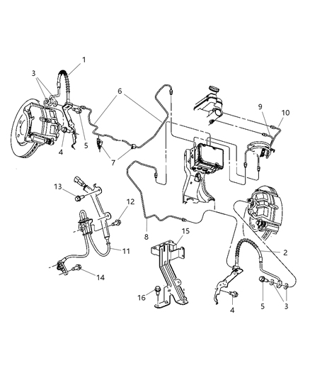 2006 Dodge Grand Caravan Lines & Hoses, Front Brakes Diagram