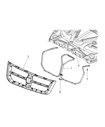 2008 Dodge Dakota Grilles & Attaching Hardware Diagram