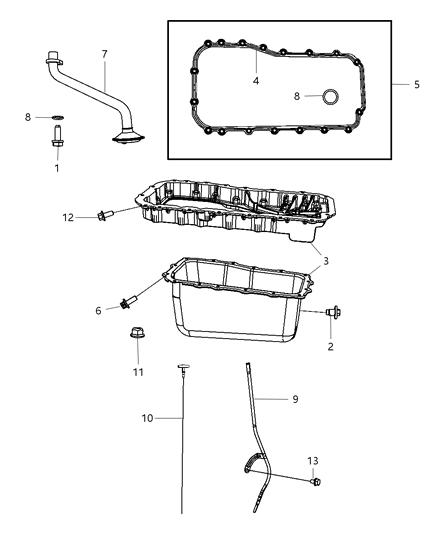 2009 Dodge Grand Caravan Engine Oil Pan & Engine Oil Level Indicator & Related Parts Diagram 3