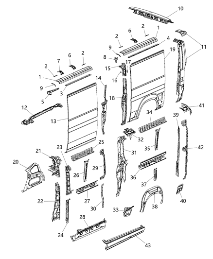 2015 Ram ProMaster 3500 Panels Body Side Diagram 2