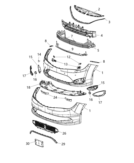 2020 Chrysler Pacifica Fascia, Front Diagram